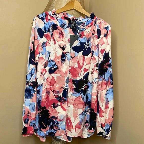 Jones New York Flower Blouse Size XL Ruffle Neck Puff
Sleeve - Picture 7 of 14